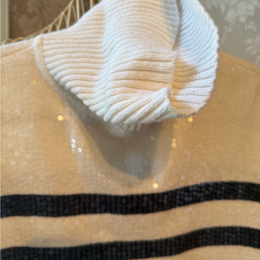 Talbots Cream and navy Striped Sequin Sweater - Picture 5 of 12